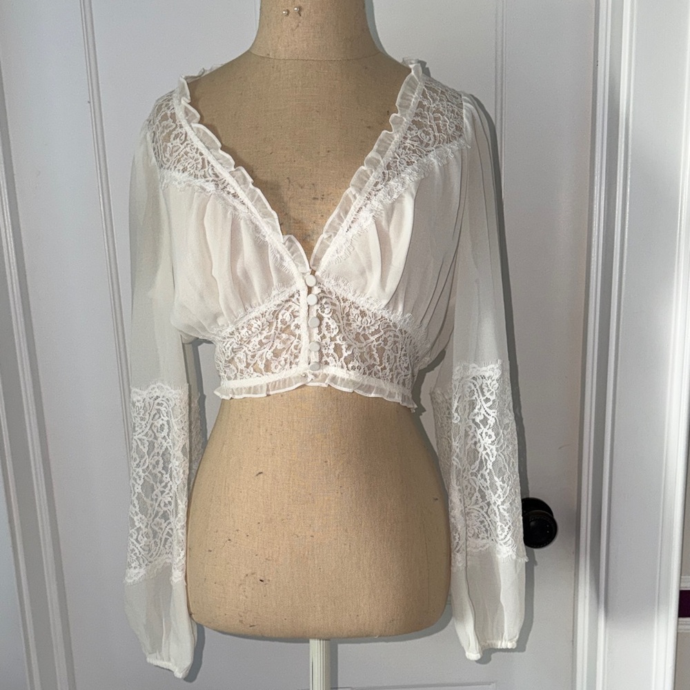 For Love and Lemons Semi-sheer Lace Long Sleeve Blouse